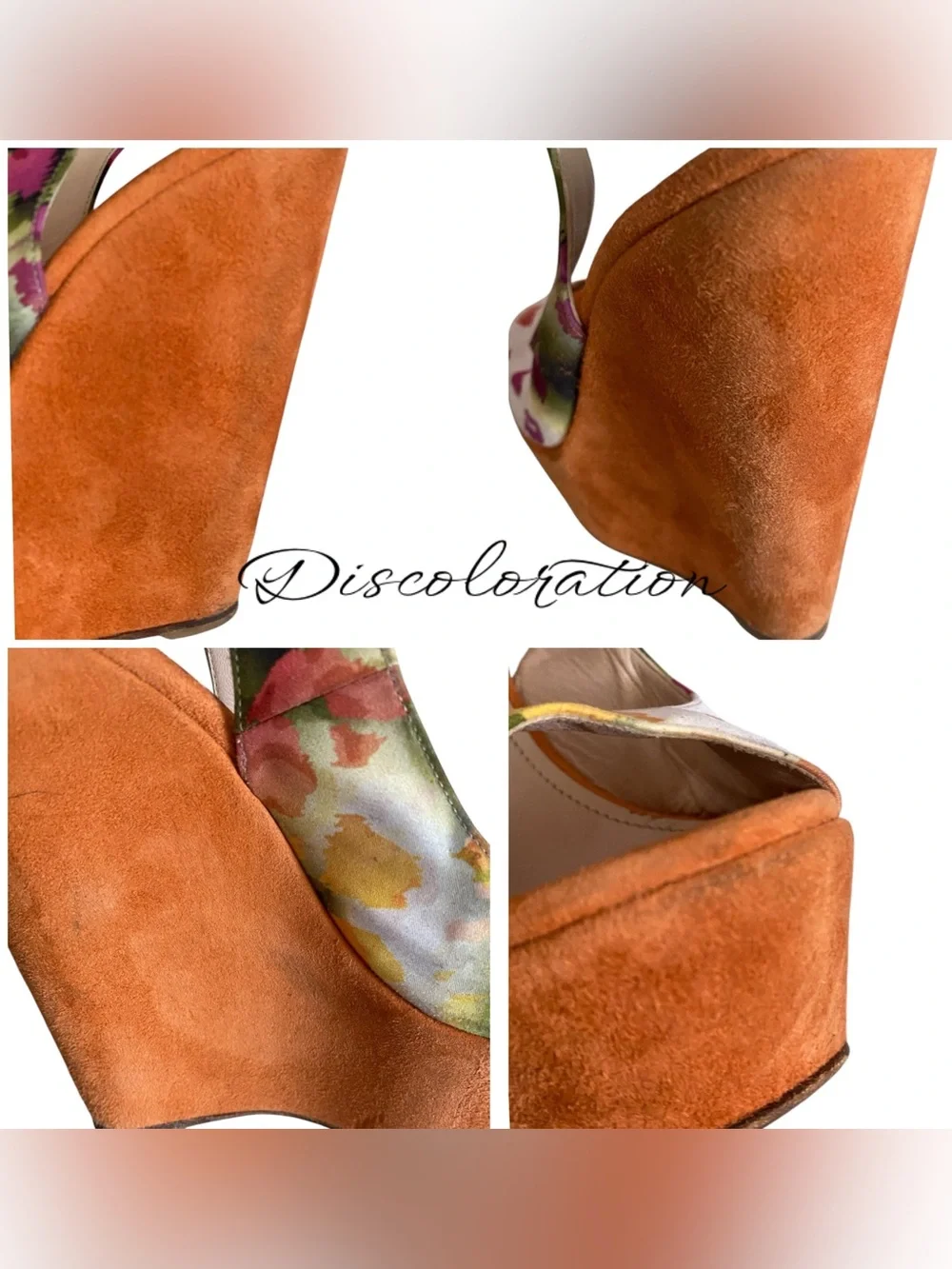 Baldan hi wedge floral/suede slingback platform shoes 36.5